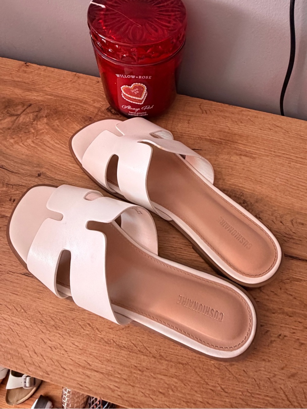 CUSHIONAIRE Women's Cream Slip-On Mules - Open Toe Comfort Slides